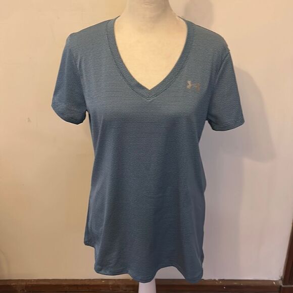 Under Armour blue white short sleeve heat gear tee Size M - Picture 1 of 7